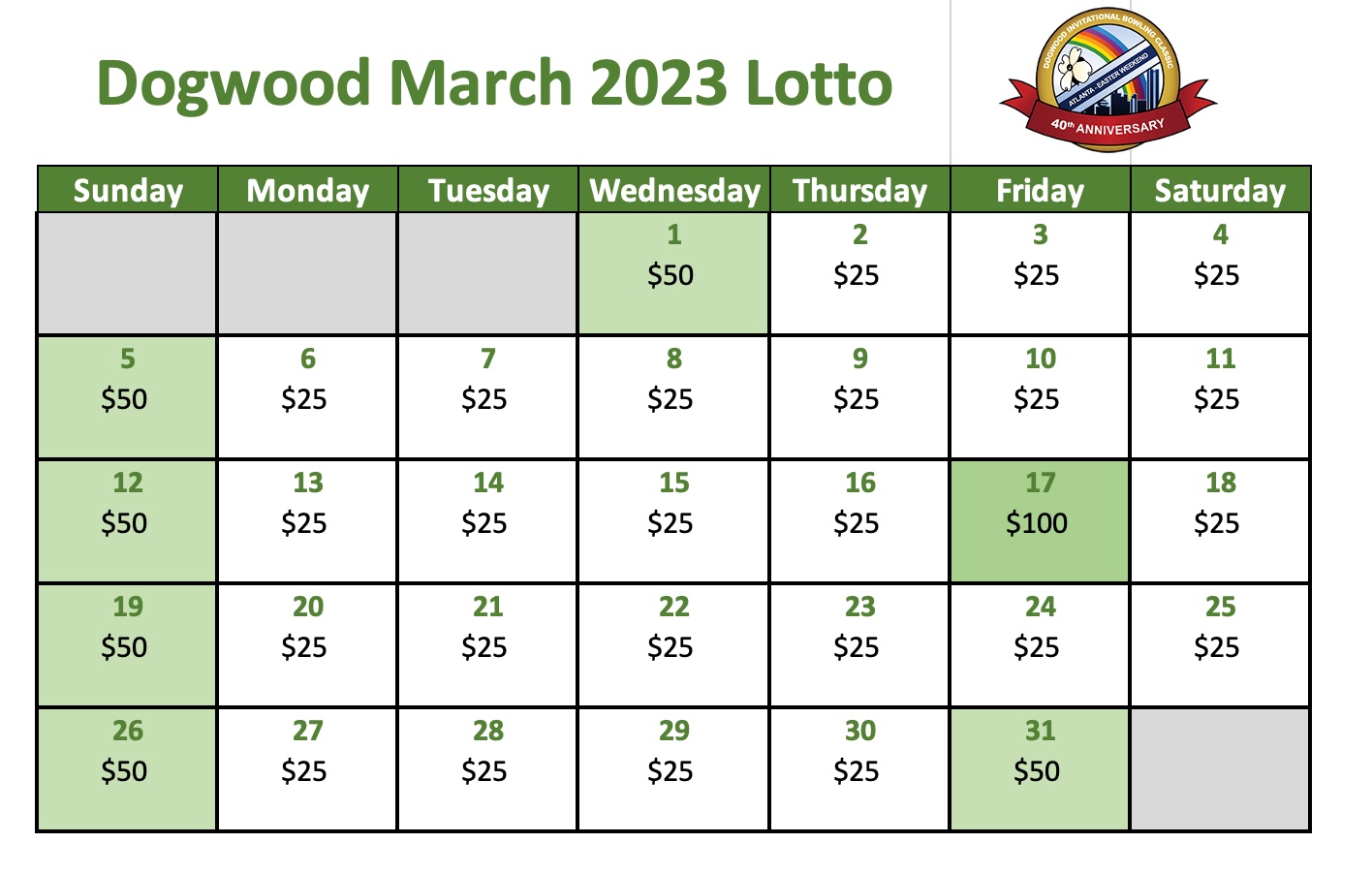 March is Dogwood LUCKY LOTTO Month Dogwood Invitational Bowling Classic