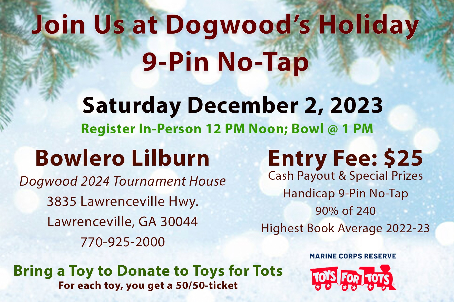 Dogwood Holiday NoTap December 2, 2023 at Bowlero Lilburn Dogwood Invitational Bowling Classic